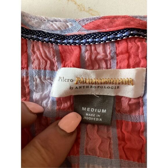 Pilcro and The Letter Press By Anthropologie Gingham Neve Top Sz M - Picture 5 of 8